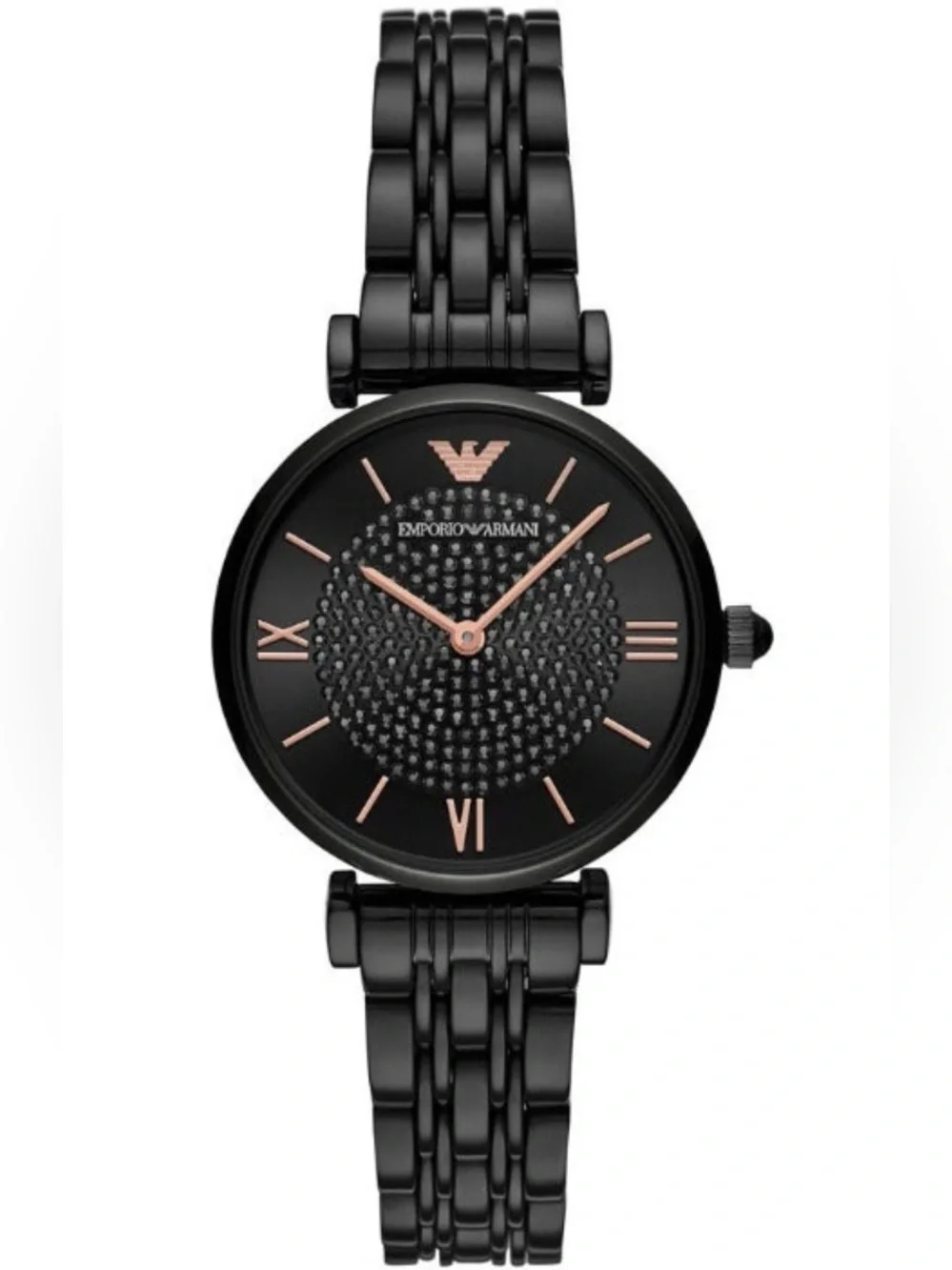 Emporio Armani Women's Black and Rose Gold Stainless Steel Bracelet Watch